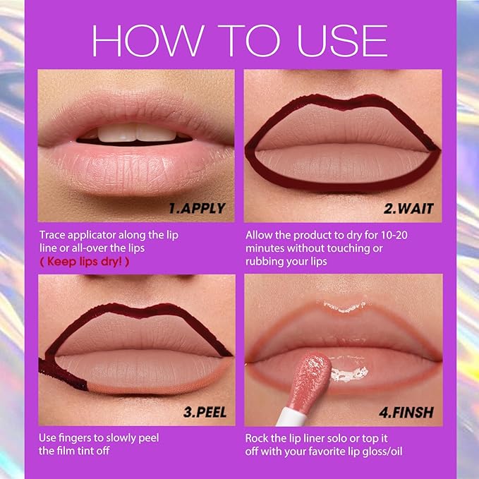 LANGMANNI 4Pcs Peel Off Lip Liner Set,Lip Stain Peel Off,Long-Lasting Waterproof & Smudge-Proof Matte Lip Liners With Ergonomic Handle & Precision Brush,Makeup Gift for Girls (#1+3+5+6)
