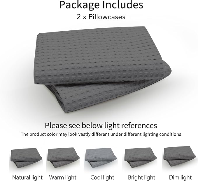 100% Egyptian Cotton 600 TC Waffle Weave Lumbar Pillow Covers 2 Pack | Ultra Soft Breathable Rectangle Throw Pillow Covers, Decorative Cushion Covers for Bed Couch Sofa Car, Dark Grey, 12" x 20"