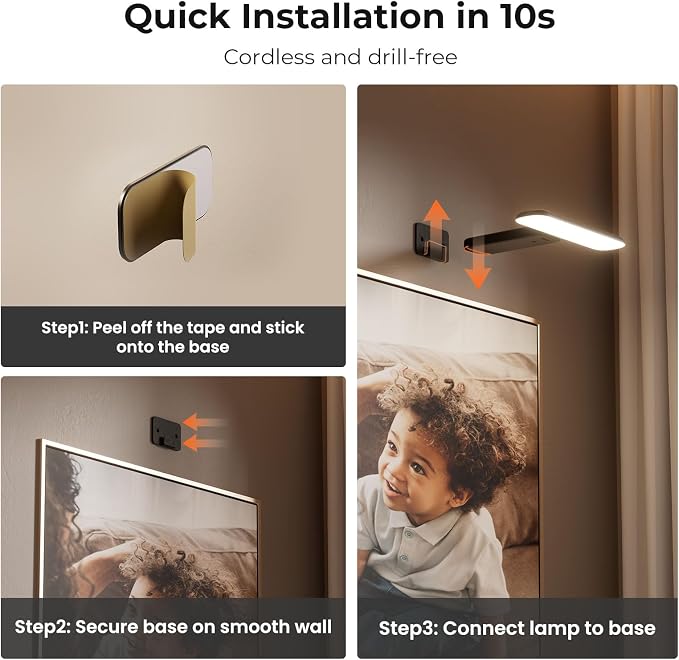 FULEN 2 Pack Picture Lights for Wall,Art Lights for Painting,Battery Operated Wall Sconce Rechargeable,LED Wall Light Cordless with Remote, Frame,Gallery,Dartboard Lights No-Drill,Black