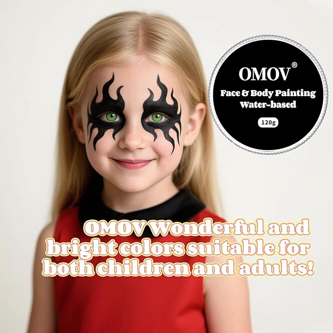 Black Face Paint 120g (4.23 0z) Non-Toxic,Water Activated Face Painting Kit for Kids Adults,SFX Makeup Large Capacity Facepaint Palette for Halloween, Cosplay,Theater Party,Skull Joker Special Effects