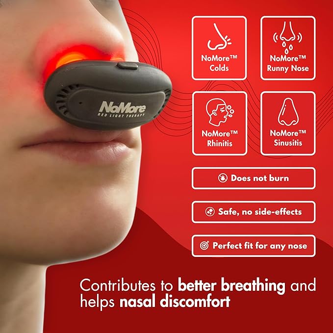 Original NoMore Red Light Therapy for Nose – LED Nasal Device for Dry Nose & Sinus Comfort, No More Colds, USB-Rechargeable Light Therapy