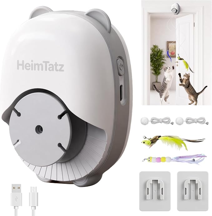 Interactive Cat Toys for Indoor Cats, Automatic Wand Cat Toy with 2 Smart Motion Modes, USB Rechargeable Electric Teaser with Clip, Self Play Enrichment Toy for cat (Flying Bird&Caterpillar)