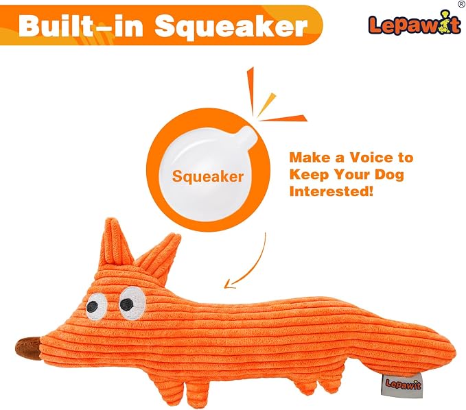 Squeaky Dog Toy for Small & Medium Dogs, Fox-Shaped Plush Toy