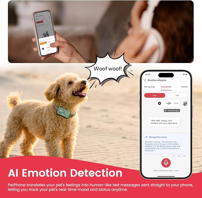 AI-Powered Smartphone for Pets, Support Emotion Detection, 2-Way PetChat | Family&Social Network, Live Geofencing Virtual Fence, Activity Monitor, Play Music, Global Tracking Pet GPS Tracker
