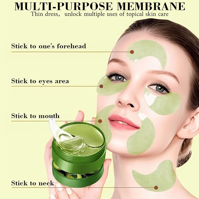 Avocado Eye Masks 60Pcs - Hydrating Under Eye Patches with Aloe Vera, Hyaluronic Acid - Cooling Gel Mask for Puffy Eyes, Dark Circles & Fine Lines (Avocado Green)