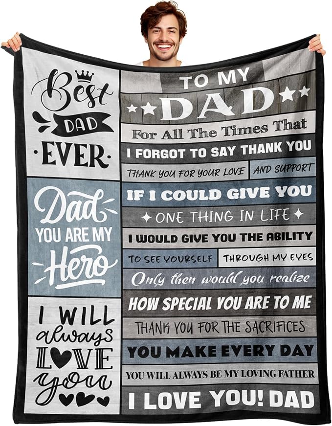 Birthday Gift for Dad from Daughter or Son - to My Dad Blanket 60"x80" | Soft and Cozy Keepsake Blanket Thoughtful Gift on Christmas Valentines Day Fathers Day Birthday