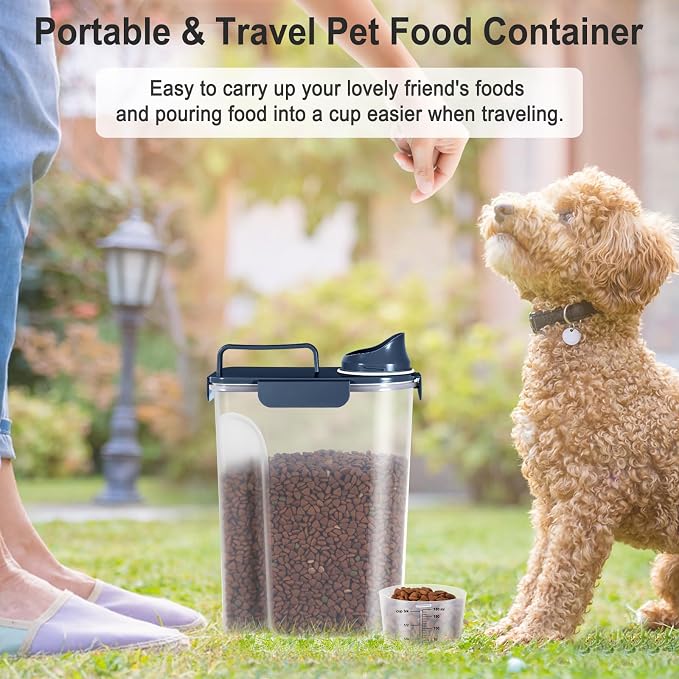 Dog Cat Food Storage Container with Cup (Ink Blue, 5L)