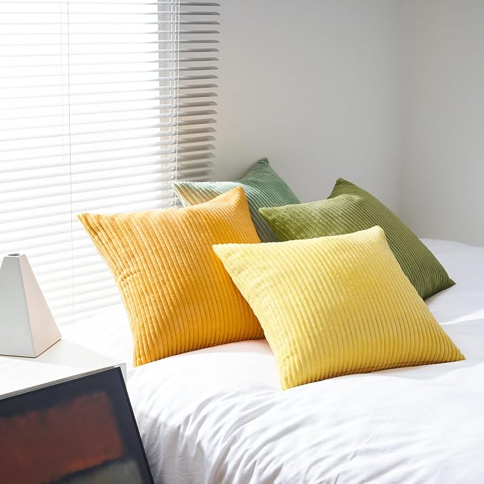 Topfinel 12x12 inch 4 Pack Decorative Throw Pillow Covers,Soft Velvet Modern Double-Sided Designs, Mix and Match for Home Fall Decor, Cushion Covers Set of 4 (Yellow/Green)