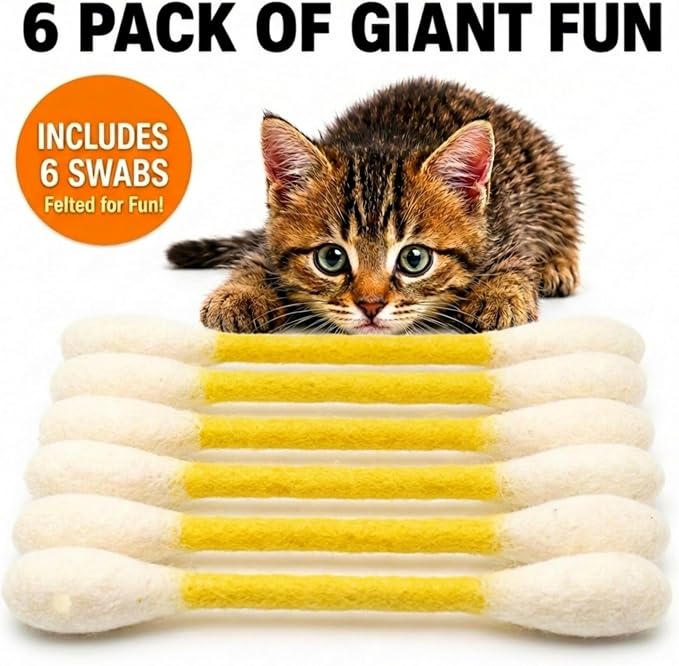 Glaciart One Swabs Cat Toys with Catnip - 6 Pk | Durable for Chew, Cute Cat Toys Interactive Kitty for Boredom, Exercise, & Play | Filled w/Organic Catnip for Anxiety & as Digestive Aid | Gift Idea