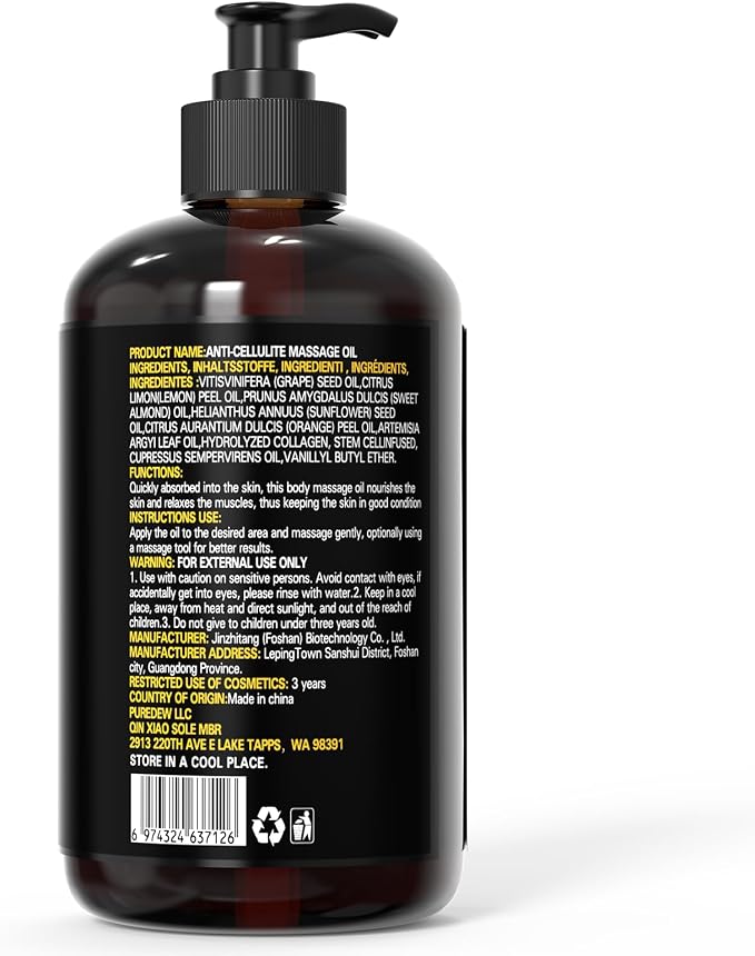 Anti Cellulite Massage Oil Nourish Your Skin & Senses – Firming Body for Smoothing Cellulite & Improving Texture. Silky, Fast-Absorbing Formula with Collagen & Stem Cell – 8 Fl Oz