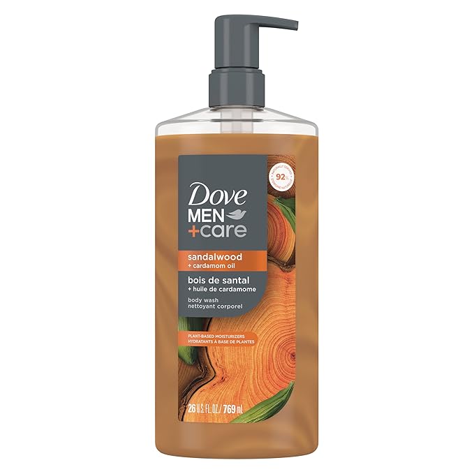 DOVE MEN + CARE Body Wash Sandalwood & Cardamom Oil Plant-Based Moisturizing Body Wash for Men, 26oz