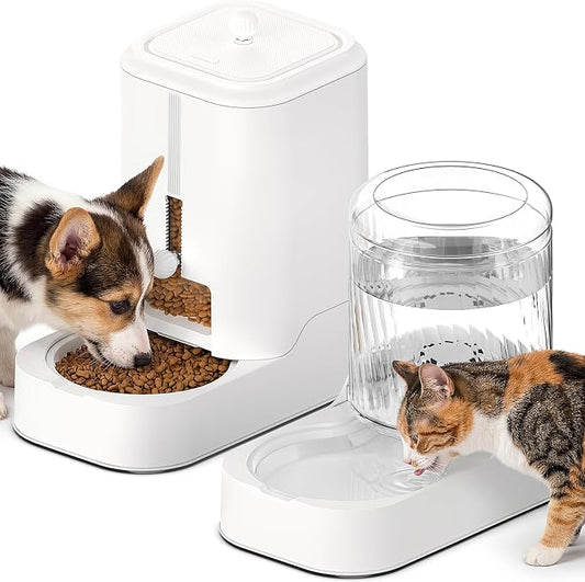 Automatic Cat Feeder & Water Dispenser Set (Bowl not Included) | Gravity Dog Waterer and Food Feeder for Small Medium Dog Cat Puppy Kitten Water & Food Bowl Large Capacity