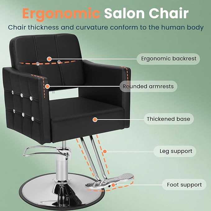 Salon Chair for Hair Stylist, Barber Hair Salon Styling Chair, Stylist Chairs with Hydraulic Pump, 360 Degrees Swivel, High-Density Foam & PU Leather for Beauty Braiding Chairs, Black