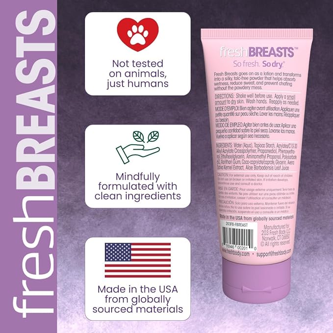 Fresh BREASTS Cream Anti Chafing Deodorant Lotion to Powder, 3.4oz (3 Pack) Anti Chafe Whole Body Deodorant for Women, Inner Thighs & Areas that Sweat - No Talc, Aluminum or Fragrance