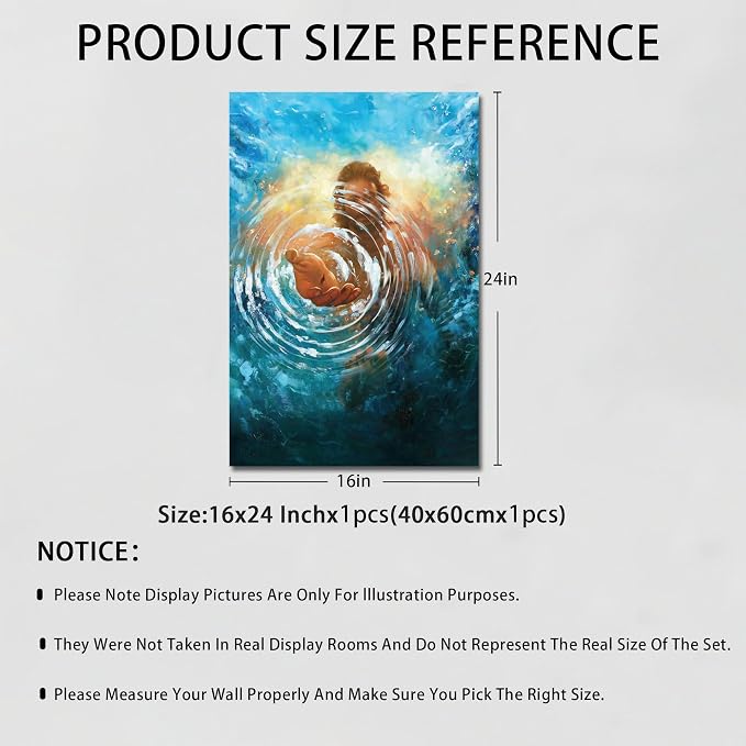 Framed Jesus Christ Canvas Wall Art The Hand of God Jesus Reaching Into Water Christian Painting Prints Biblical Wall Decor Religious Room Decor for Church Prayer Room Schools Hospitals 16" x 24"