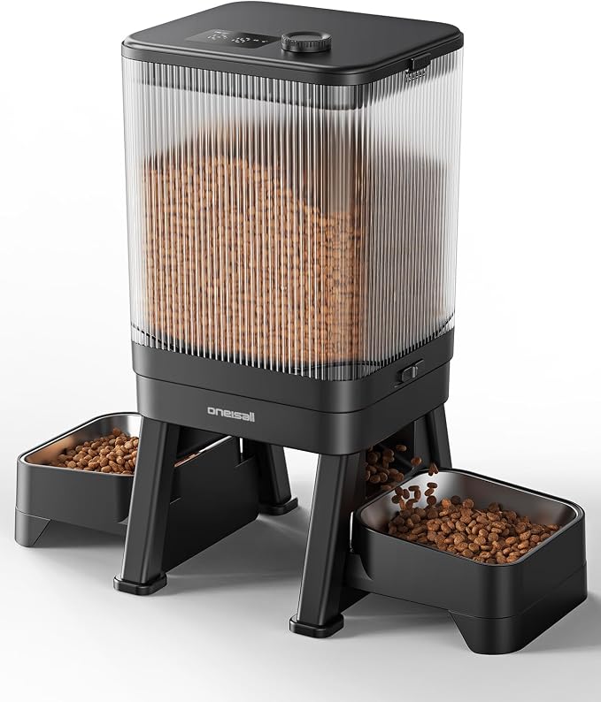 oneisall Automatic Cat Feeder for 2 Cats Pets, 32 Cups/7L | Elevated Bowls, Prevent Fighting, Precise Portions, Balanced Dispensing, Non-Slip & Stable, Easy-to-Clean