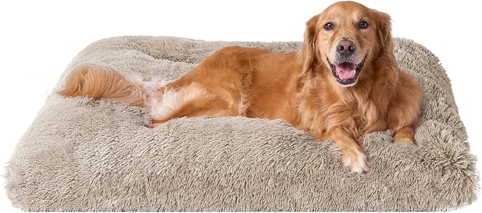 EHEYCIGA Fluffy Dog Crate Bed, Plush Extra Large Dog Pillow, Taupe | Xlarge Calming Anti Anxiety Plush Faux Fur Mat for Large size dogs, Washable Soft Warm Dog Pad with Non-Slip Bottom