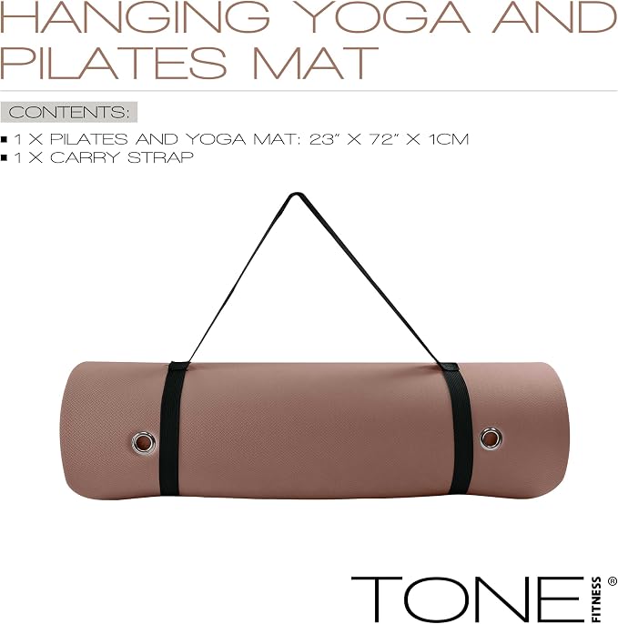 TONE Fitness Hanging Yoga Mat, Pilates Mat, Exercise Mat for Home Workouts with Carry Strap | V Pattern | Multiple Colors