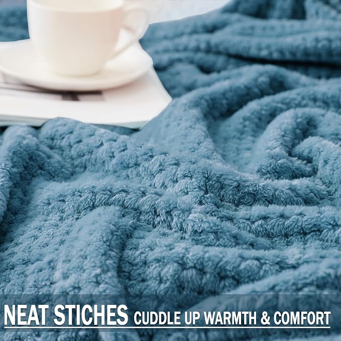Exclusivo Mezcla Large Waffle Fleece Throw Blanket for Couch, Slate Blue | Lightweight Soft Blanket for Sofa, Bed, Living Room, Plush Fluffy Throw for Home Decor, Travel, All Season, 50x70 Inches