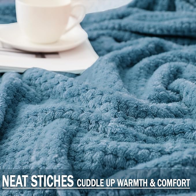 Exclusivo Mezcla Soft Waffle Fleece Bed Blanket King Size, Slate Blue | Lightweight Plush Blanket for Bed, Bedroom, Cozy Flannel with Waffle Texture, Stylish Home Decor, All Season, 104x90 Inches