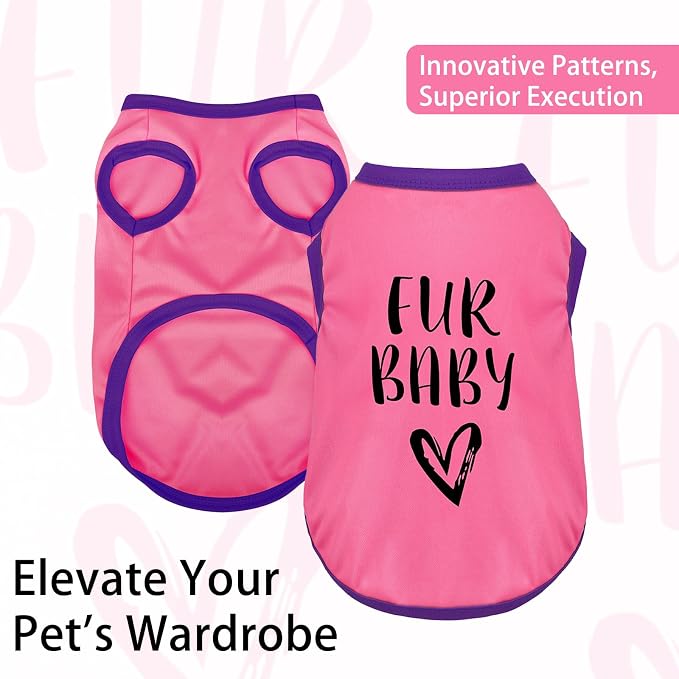 Color-Blocked Dog Tank Top with Playful Heat Transfer Designs – Lightweight Polyester Shirt for Small,MediumDogs, Perfect for Casual Outings.Fur Baby Pink XS