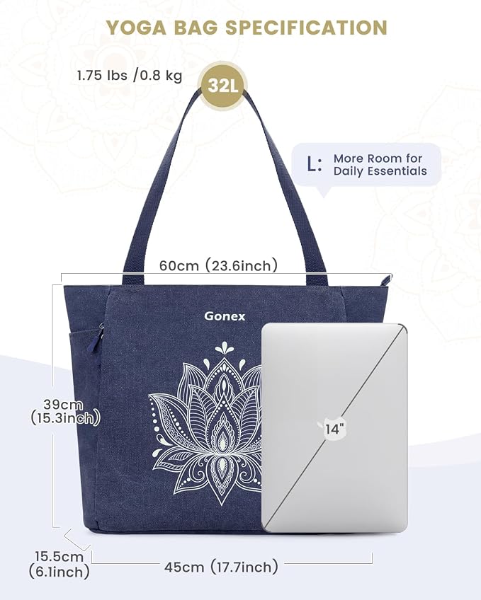 Gonex Yoga Mat Bag, Large Tote Bag with Multi Pockets for Women Men, Canvas Mat Carrier, Full Zipper Easy Access for Pilates Gym Travel