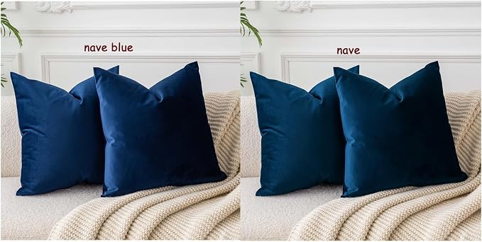 20x20 Decorative Velvet Throw Pillow Covers Set of 2 for Couch,Navy Blue | Soft Cushion Cases with Invisible Zipper for Modern Sofa Bed Living Room Bedroom Home Decor