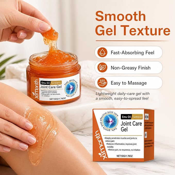 Ximonth Emu Oil Turmeric Joint Care Gel, 3 Pack 1.76 oz Each, Smooth Topical Massage Gel for Knees, Back, Neck, Shoulders, Hands & Feet, Non-Greasy Daily Self-Care Gel