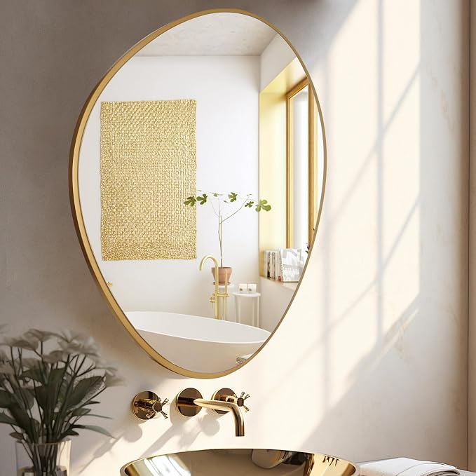 Asymmetrical Mirror, Irregular Wall Mirror, Unique Wall Mirrors Decorative for Bedroom Living Room Entryway Hall, Gold Mirrors for Wall Decor 28" H x 22" W