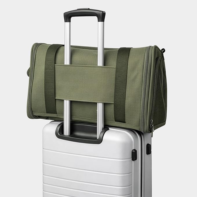 Airline-Approved Pet Carrier with Expandable Pop-Up Mesh Window, Waterproof Bottom & Plush Washable Pad (Moss Green)