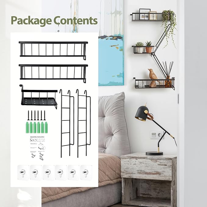 Fire Escape Wall Shelf, Modern City Corner Wall Decorative Action Figure Metal Display with Mini Shelf, Black 2.5 Tier