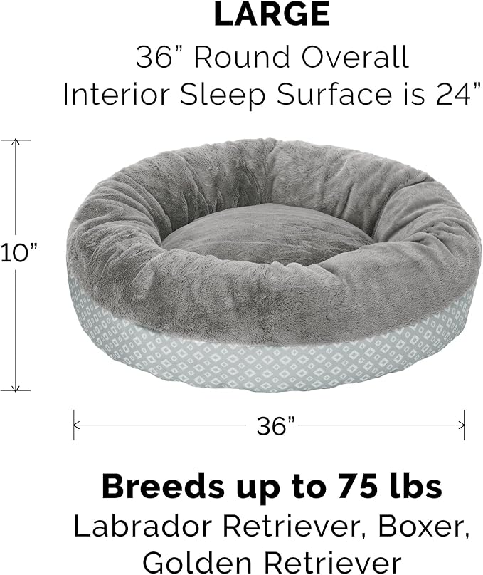 Furhaven Replacement Donut Dog Bed Cover Plush & Diamond Print Calming Cuddler, Machine Washable - Gray, Large