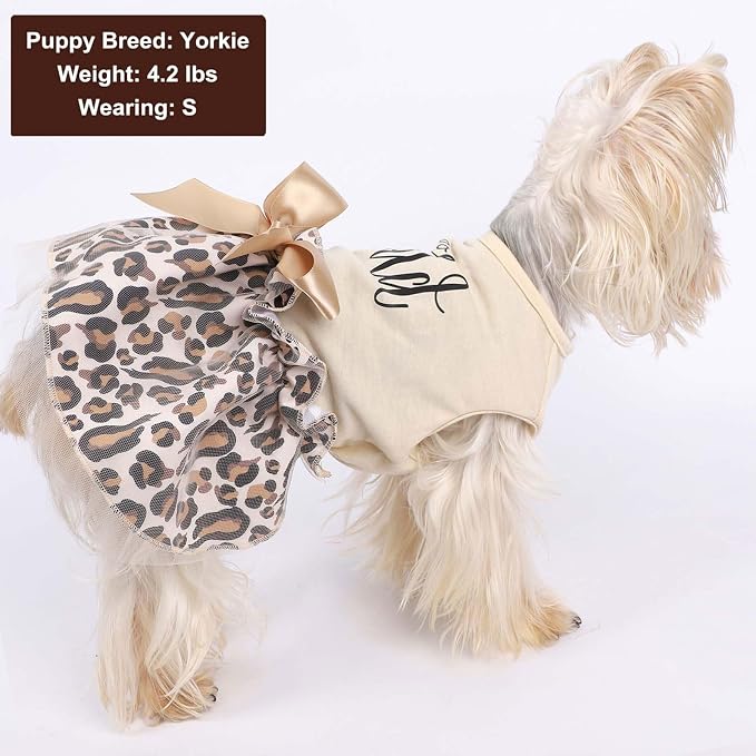 Dog Dresses for Small Dogs Girl - Gradient Sequin Mesh Summer Tutu Dress Dog Clothes - Cat Apparel - Pet Puppy Clothing Doggie Outfits by Kosiyi (Leopard, Large (Chest 17in))
