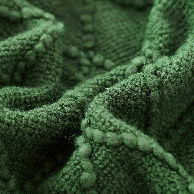 BOURINA Green Throw Blanket 60x80 Inch Boho Knitted Soft Throw Sofa Blanket | Knitted Throw Blanket 60x80 Inches, Soft Lightweight Boho Weave Throw Decorative Couch Blanket for Living Room Bedroom Chair