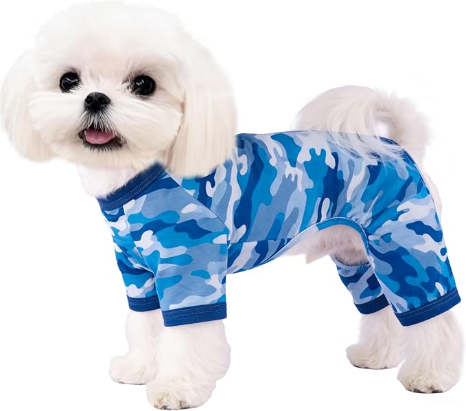 Dog Summer Pajamas Onesie Soft Breathable Puppy Jumpsuit Lightweight Dog Clothes for Small Medium Dogs Cat Pet Clothes (Sea Blue, X-Small)