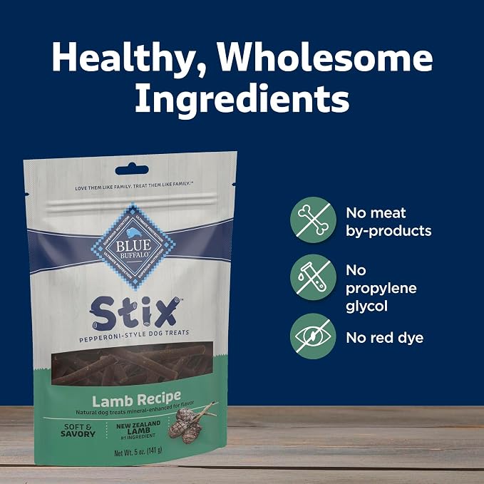 Blue Buffalo Stix Lamb Pepperoni-Style Dog Treats, 5 oz, 6 ct | Real Lamb #1 Ingredient, Soft & Easy to Tear, Developed by Veterinarians & Nutritionists, Great for Training