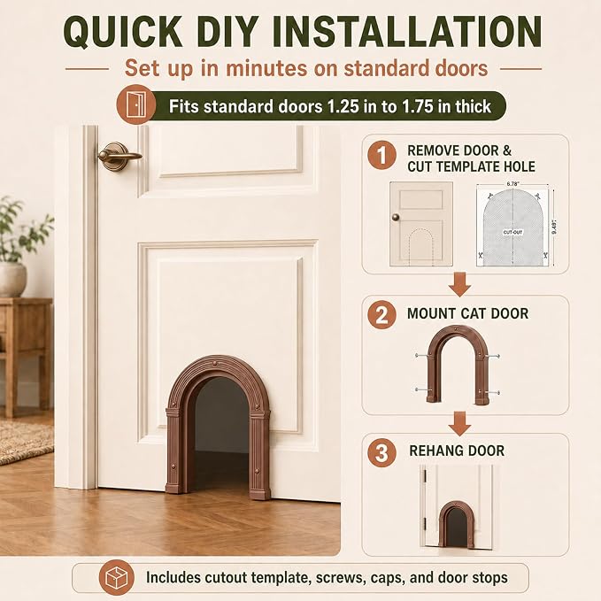 Cat Door for Interior Doors Large Cat Door for Cats Up to 25 lbs No-Flap