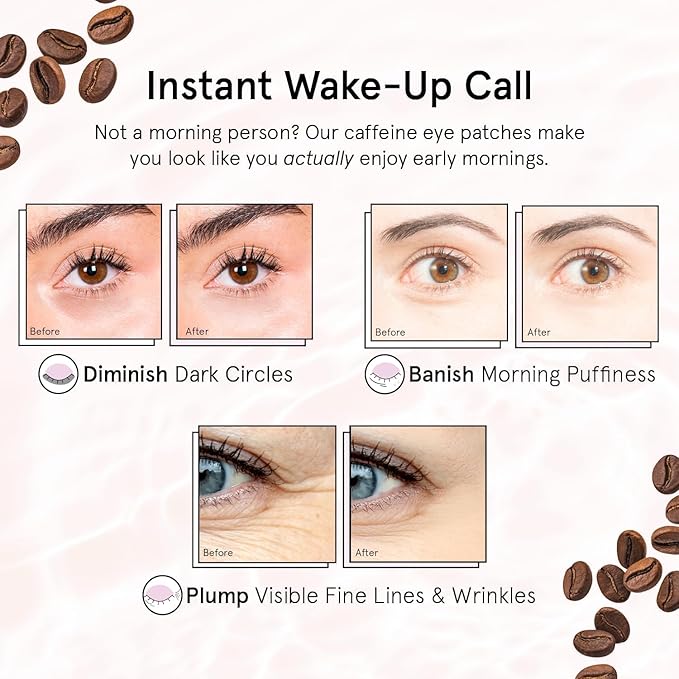 grace & stella Caffeine Under Eye Patches - Awakening Eye Patches for Puffy Eyes and Dark Circles - Under Eye Mask Patches with Niacinamide & Hyaluronic Acid - Vegan, Cruelty-Free (Bronze, 6 Pairs)