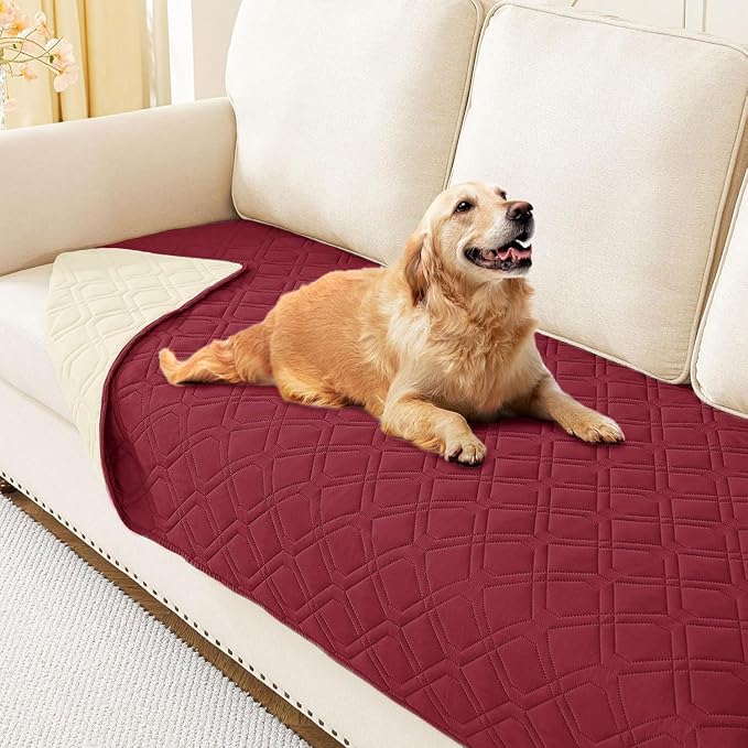 Waterproof Dog Bed Blanket - Soft Pet Blanket & Sofa Cover for Dogs | Reversible Washable Furniture Protector, Couch Covers for Pets (30x70 Inch, Wine Red/Beige)