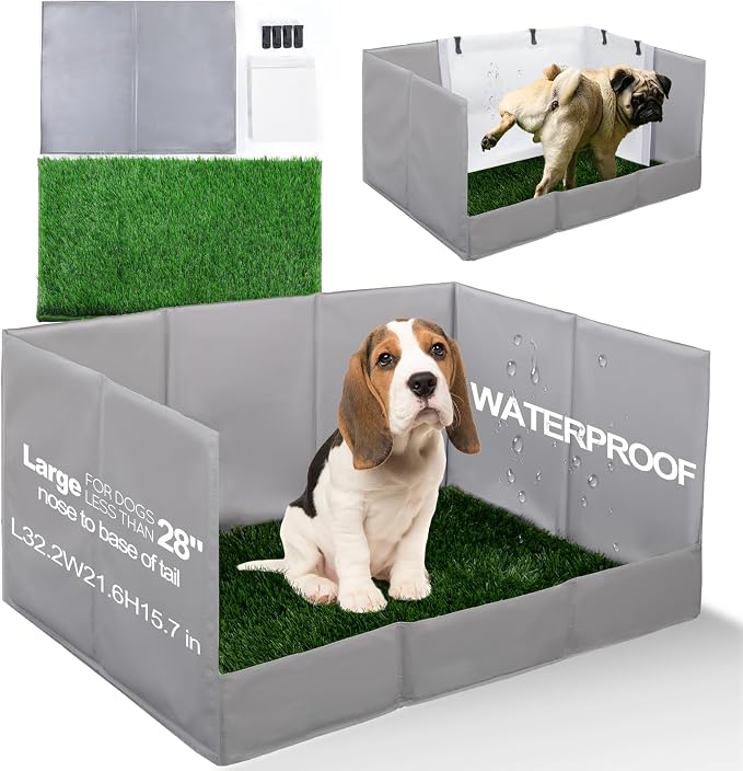 HQ4US Dog Grass Pad with Tray, Foldable Litter Box High Wall, Indoor Potty | Large Easy Clean Puppy Pee Pad Holder with Odor Free Artificial Grass Patch for Dogs Potty, Leakproof, No Assembly, Portable