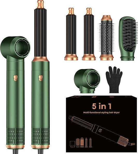 5 in 1 Blow Dryer Brush Set,Hot Air Styler Negative Ion Air Curling Wrap Air Curler, Round Brush Blow Dryer Curling Iron Hair Styling Tools Gift for Dry,Volumize, Straight,Curl,100-120V