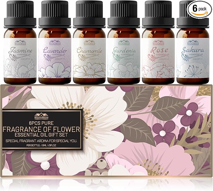 Essential Oils for Diffuser for Home and Hotel, Lavender, Jasmine, Rose, Chamomile, Sakura and Gardenia, Spring Premium Pure Flower Fragrance Essential Oil Set for Gifts-6×10ML
