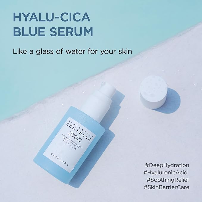 SKIN1004 Hyalu-Cica Blue Serum 1.69fl.oz, 50ml, Hydrating Face Serum with 5 Hyaluronic Acids & Madagascar Centella Asiatica, Korean Facial Ampoule for Deep & Long-lasging Moisture, Korean Skin Care
