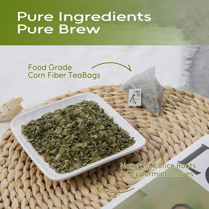 FullChea - Licorice Mint Tea Bags, 40 Count, Herbal Tea Blend | Premium licorice root blend with peppermint leaves, rich in natural goodness with a refreshing minty and subtly sweet taste