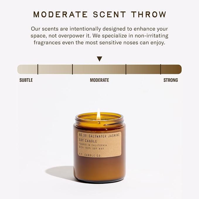 P.F. Candle Co. Classic Standard Scented Soy Wax Candle (7.2 oz) 40-50 Hour Burn Time, Amber Glass Jar, Made in The U.S.A. (Saltwater Jasmine)