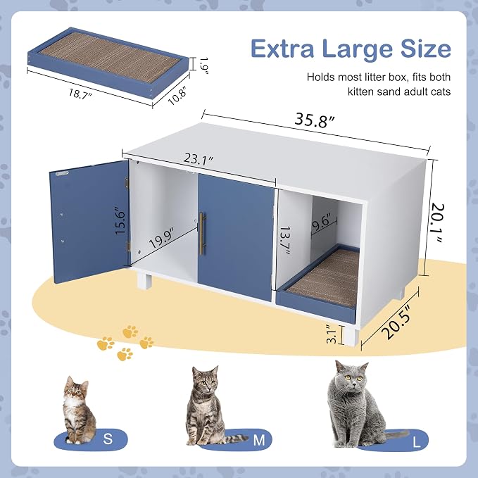 Pet Republic Cat Litter Box Enclosure Hidden Litter Box Furniture Wooden Cat Washroom Cat House Table Nightstand with Scratch Pad