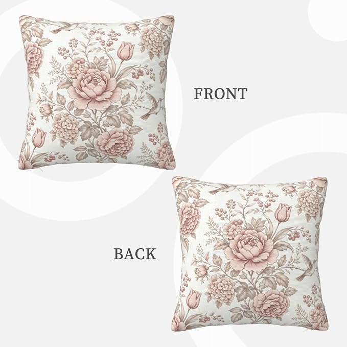 Vintage Pink Floral Throw Pillow Covers 18x18 Inches Set of 2 Chinoiserie Farmhouse Decor Cushion Cases