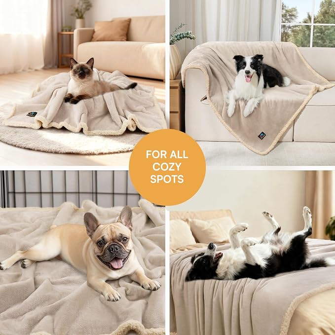 Luciphia Waterproof Pet Blanket, Liquid Pee Proof Dog Blanket for Sofa Bed Couch, Reversible Sherpa Fleece Furniture Protector Cover for Small Medium Large Dogs Cats, Grey Beige X-Large（85" x 57"） | waterproof pet blanket sherpa fleece reversible couch...