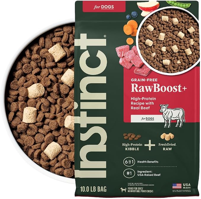 Instinct RawBoost, Dry Dog Food + Freeze Dried, Real Beef, 10 lb. Bag | High-protein kibble with FreshDried raw bites, USA-raised beef, grain-free recipe, 6-in-1 health benefits