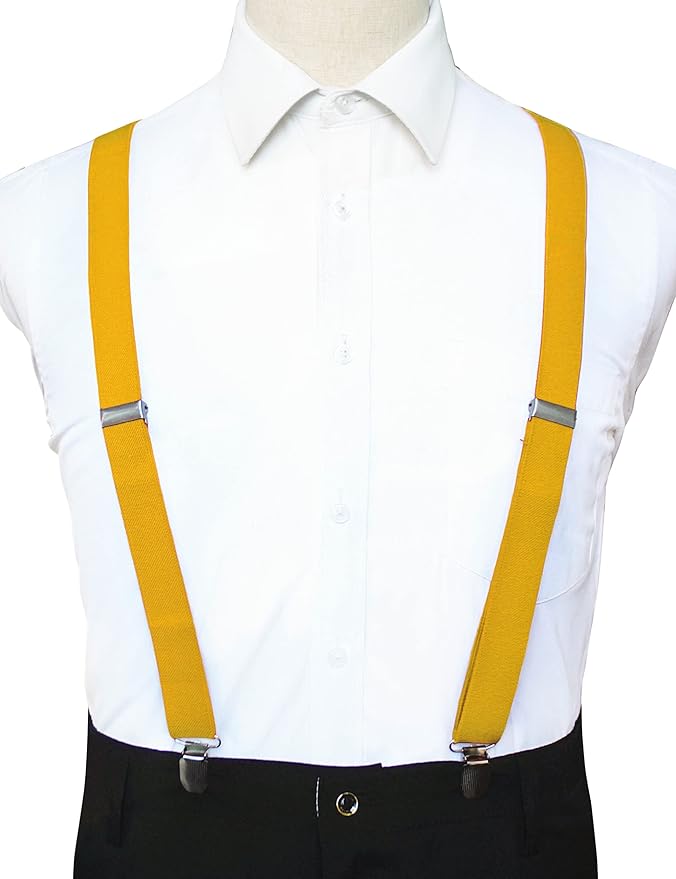 JEMYGINS Solid Color Mens Suspender with 3 Strong Clips Adjustable Braces